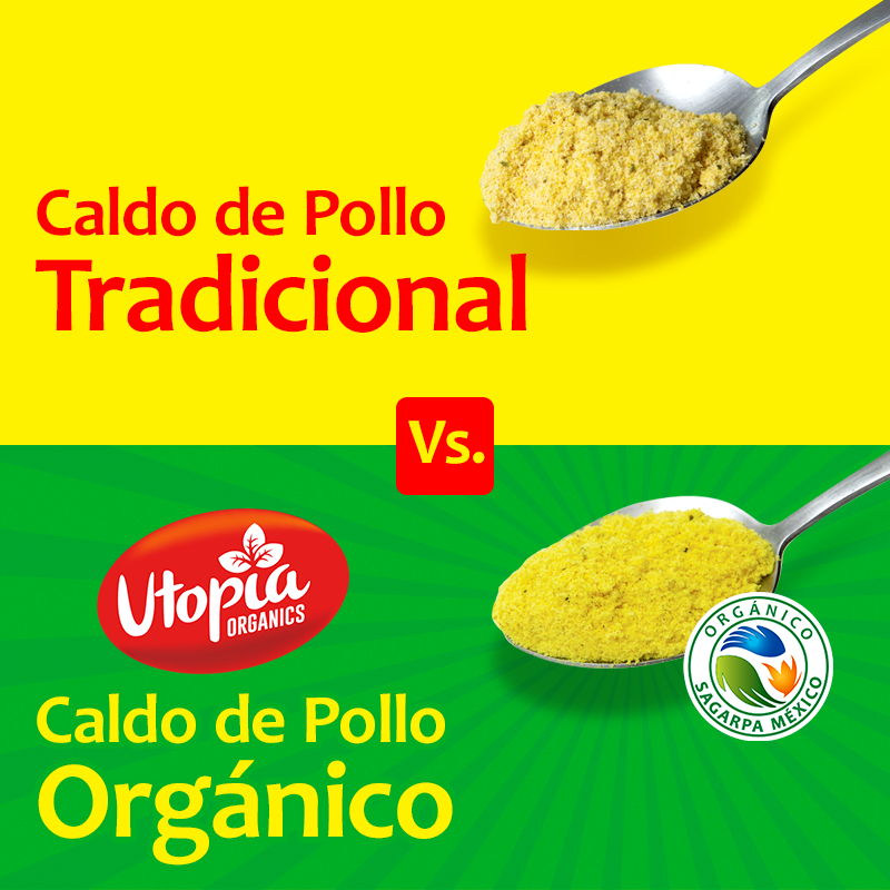 Caldo de pollo tradicional vs. Caldo de pollo de Utopía Organics