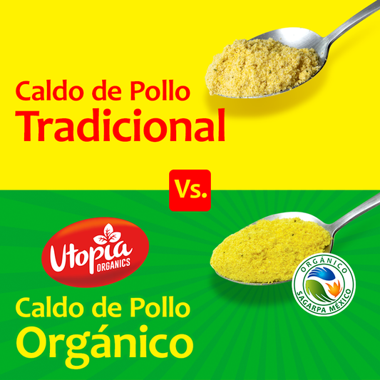 Caldo de pollo tradicional vs. Caldo de pollo de Utopía Organics